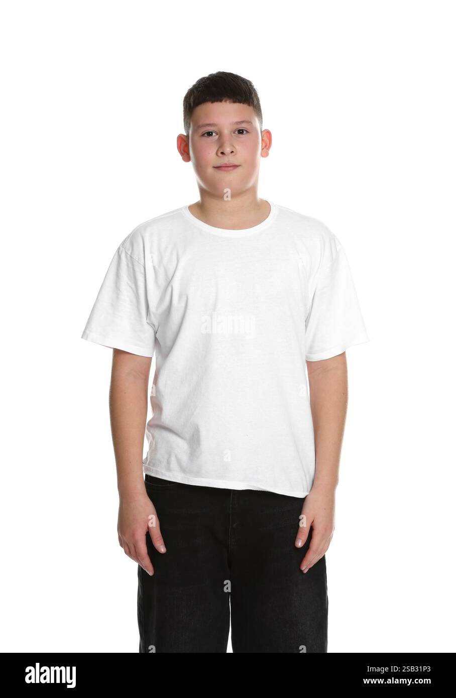 Portrait of teenage boy on white background Stock Photo - Alamy