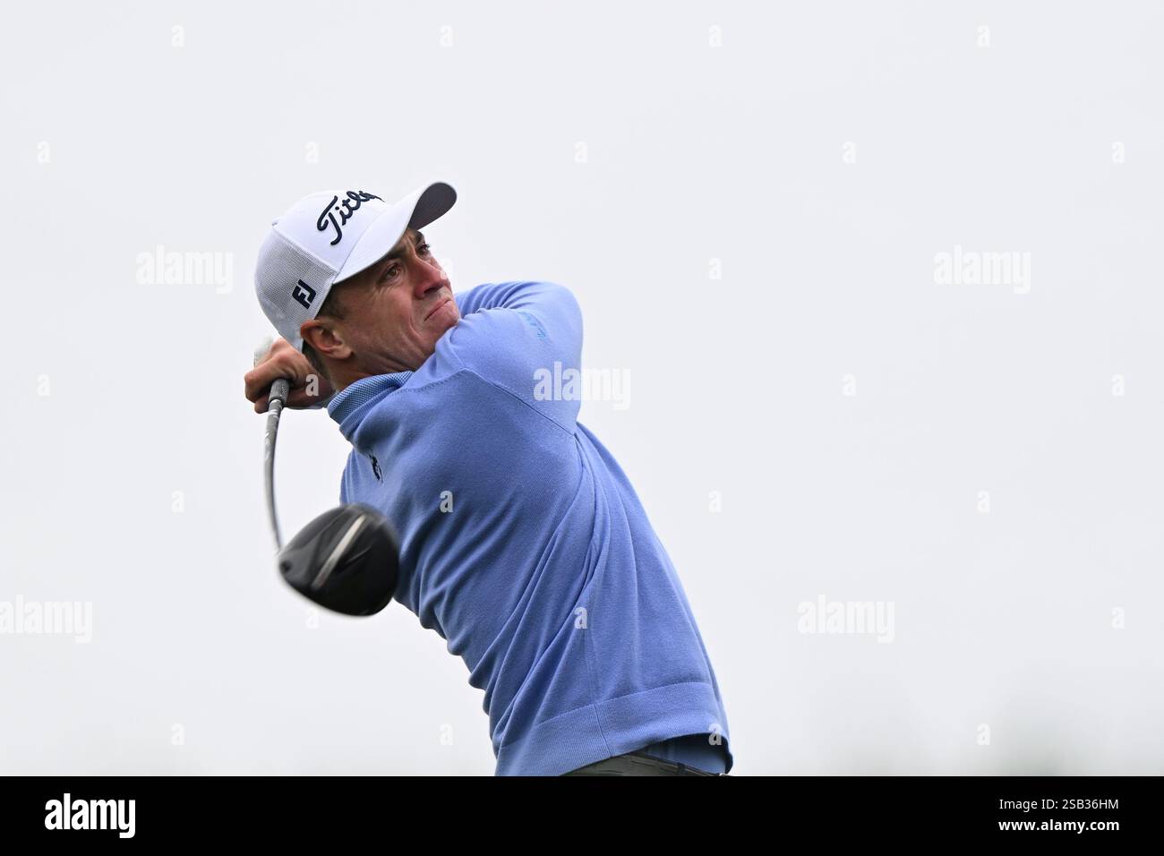 Justin Thomas tees off on the ninth hole at Pebble Beach Golf Links