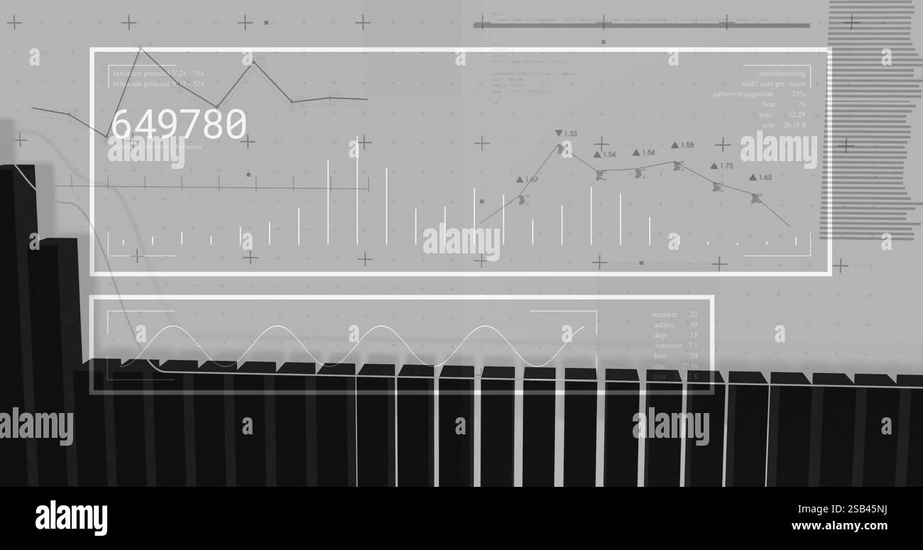Financial data charts and graphs image over bar graph and numerical ...
