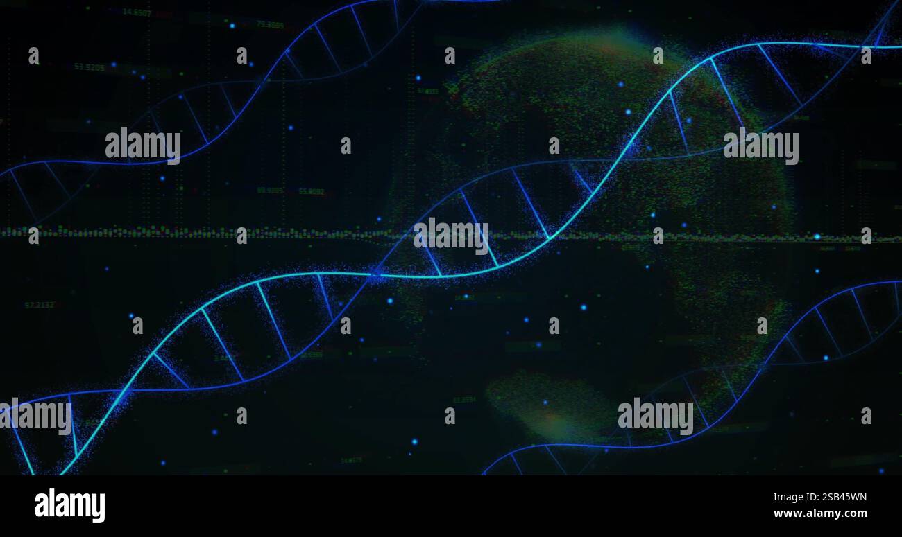DNA strand and binary coding, scientific data processing image Stock Photo