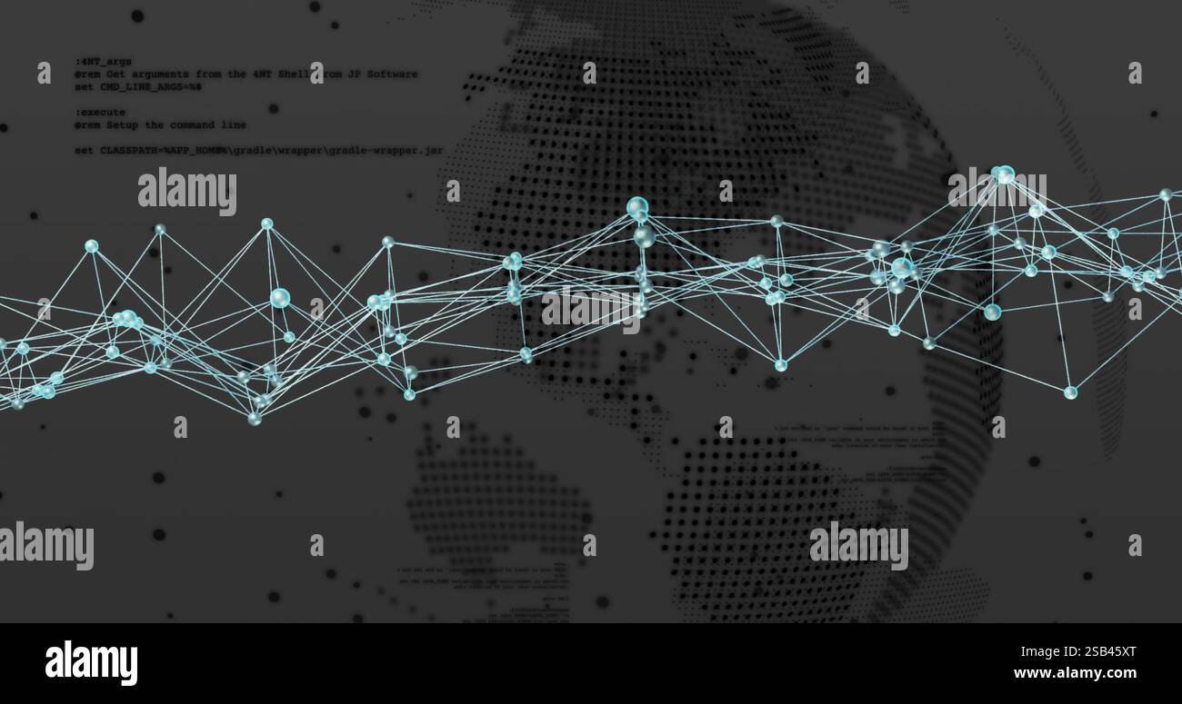 Network of connections and data processing image over world map Stock ...