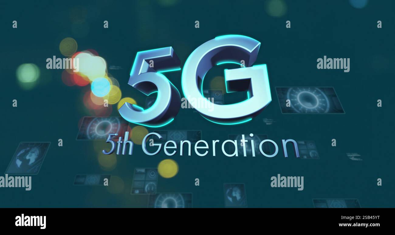 5G 5th Generation text image over futuristic technology icons and bokeh ...
