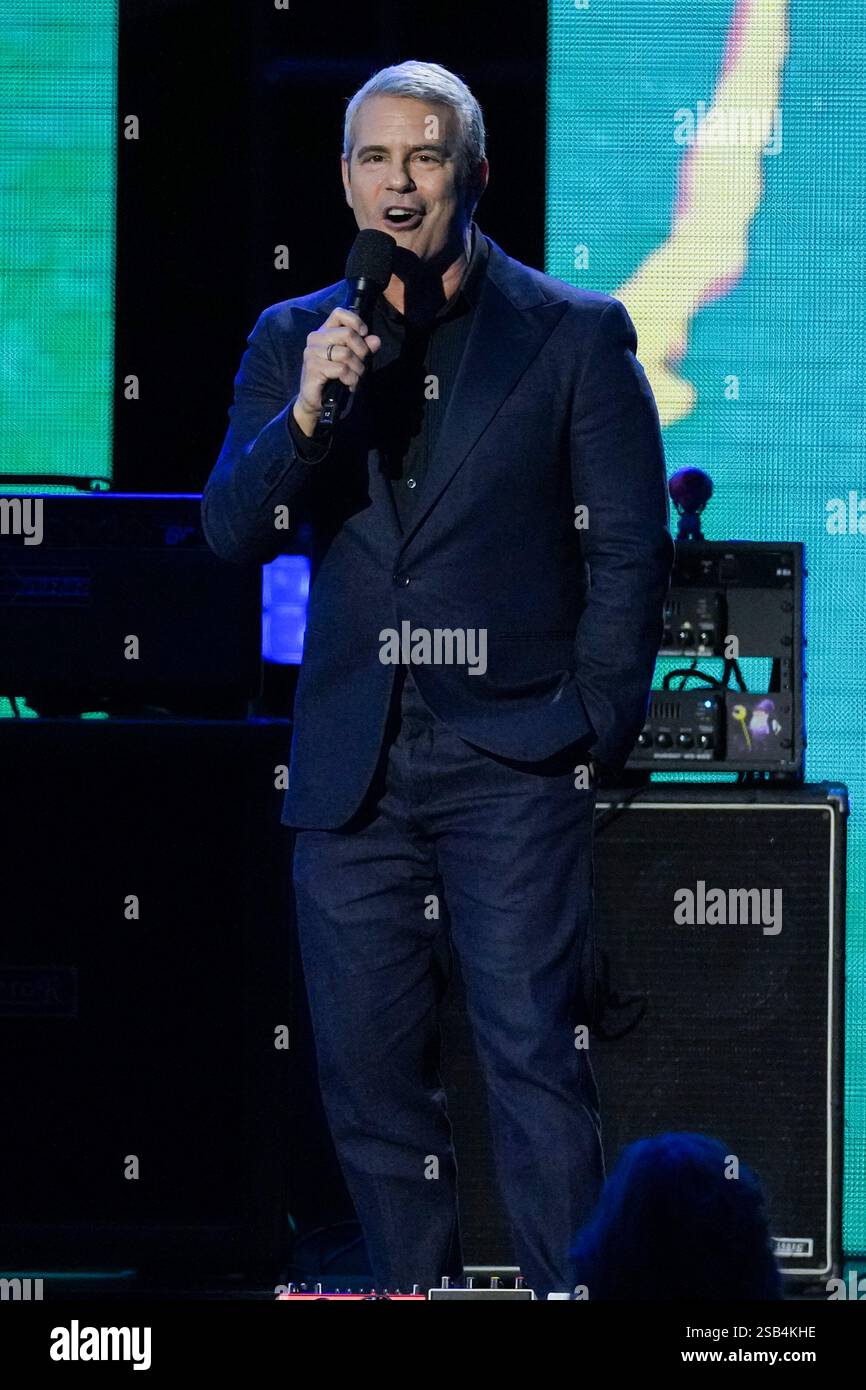 Host Andy Cohen speaks during the MusiCares Person of the Year gala