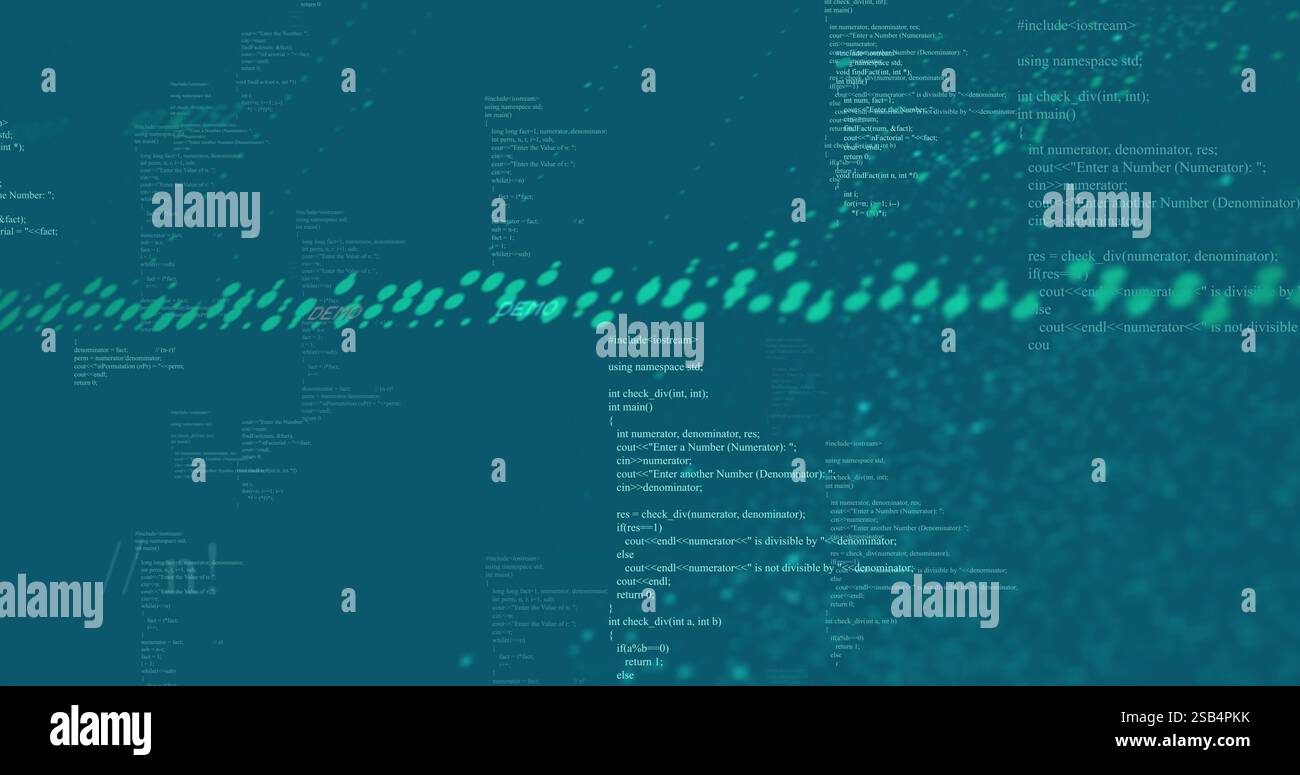 Computer code and binary data processing image over teal background Stock Photo
