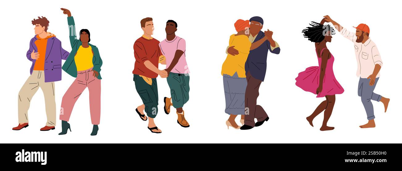 Set Dancing Group Set of dancing couples, different people dancing Stock Vector Image ...