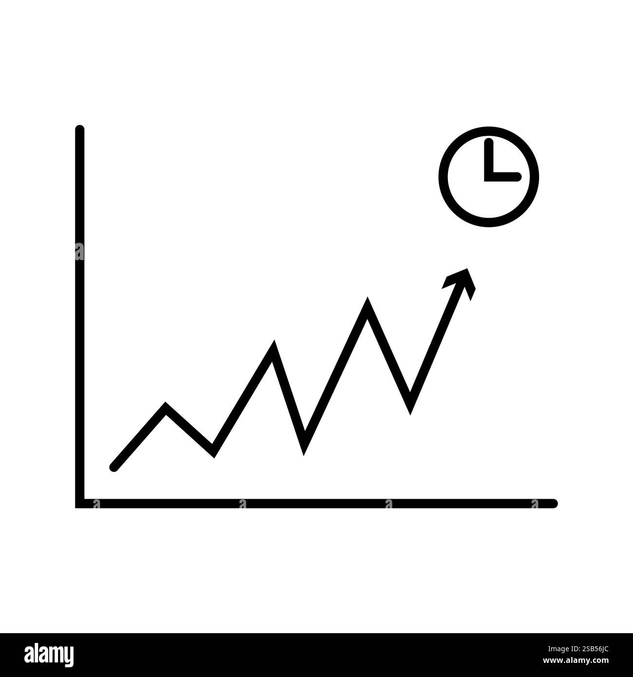 A line graph with an upward trend, indicating growth over time. A clock ...