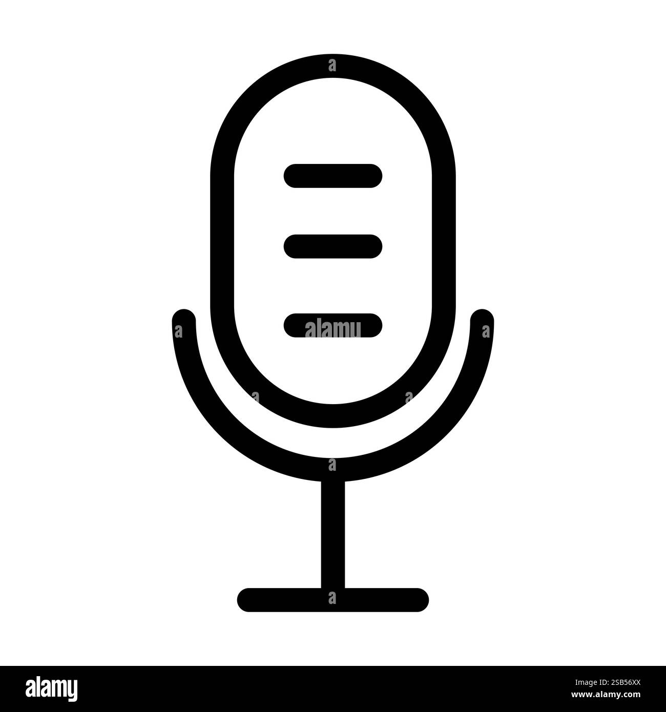 A simple black and white icon depicting a microphone with a stand Stock ...