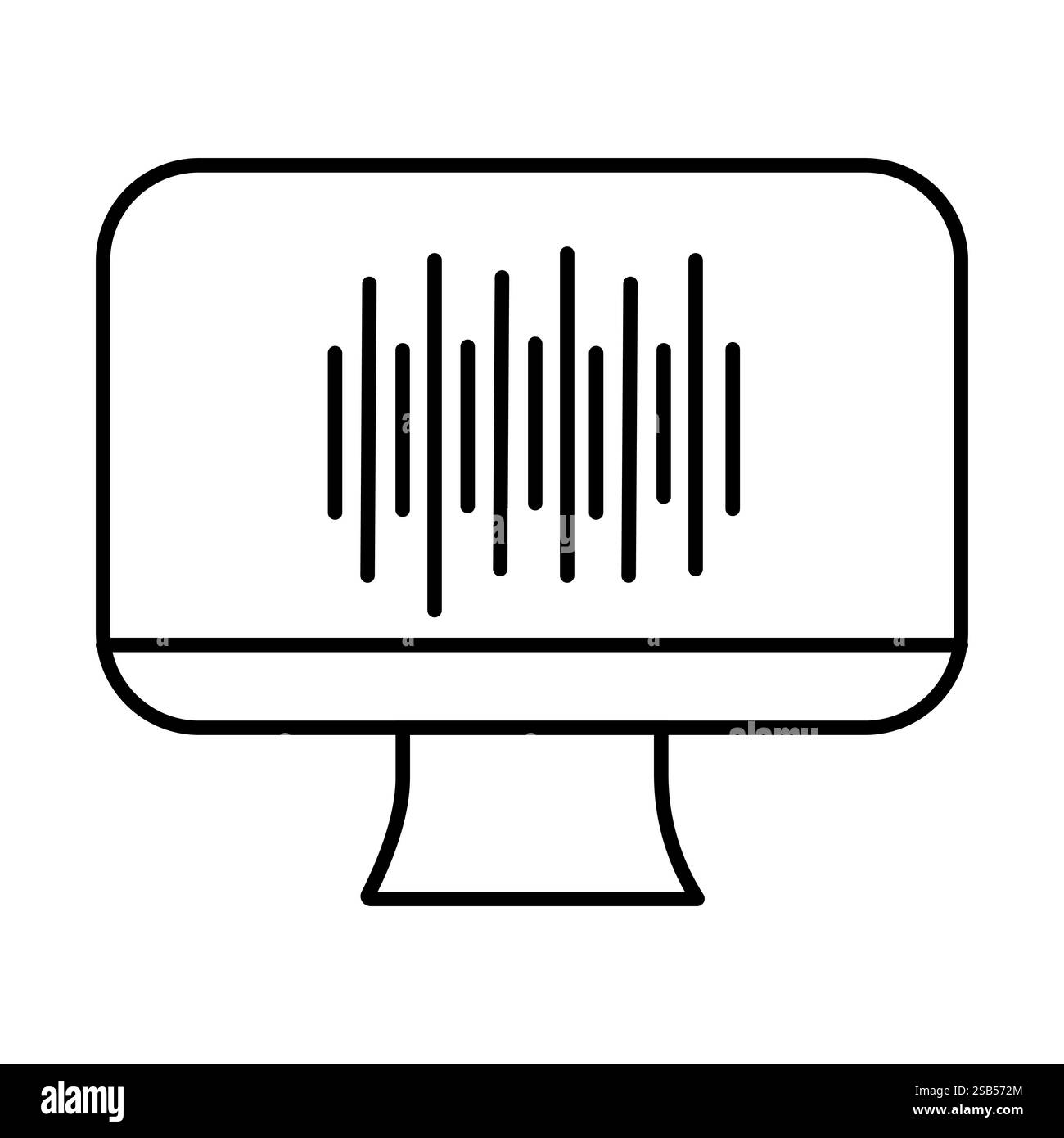A minimalist design featuring a computer monitor with stylized sound ...