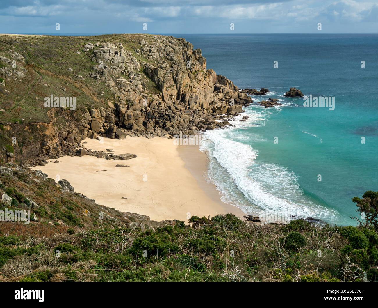 Beautiful, small, deserted, sandy Porth Chapel beach on the South ...