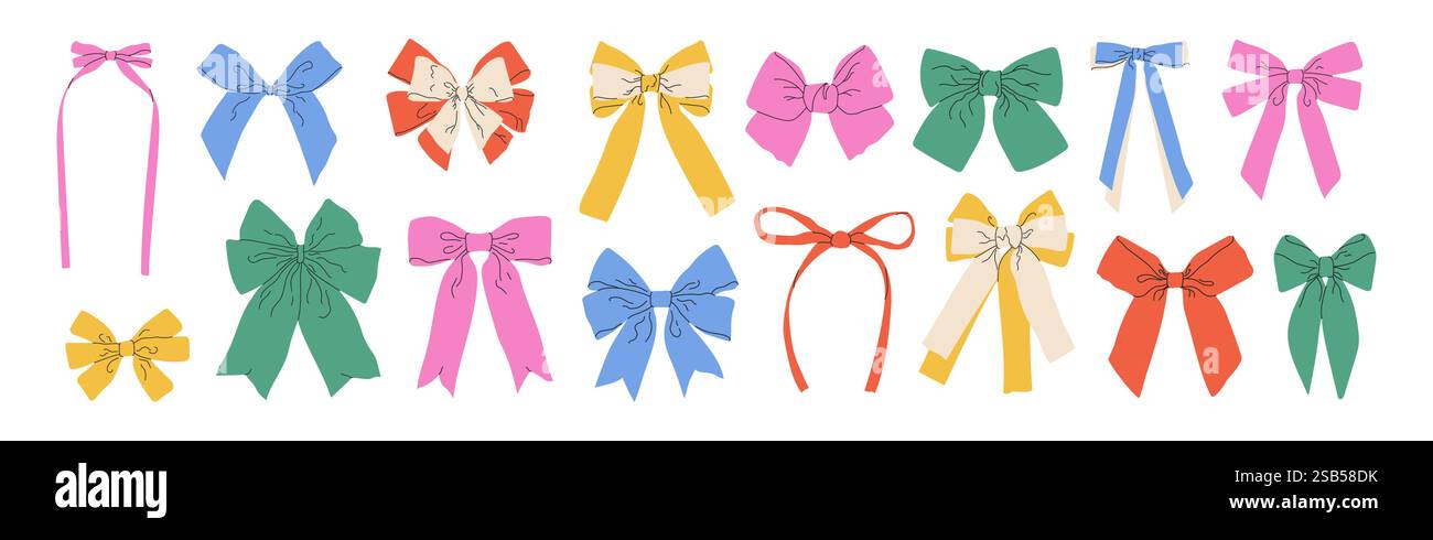 Collection of Colorful Hand Drawn Ribbon Bows Stock Vector Image & Art ...
