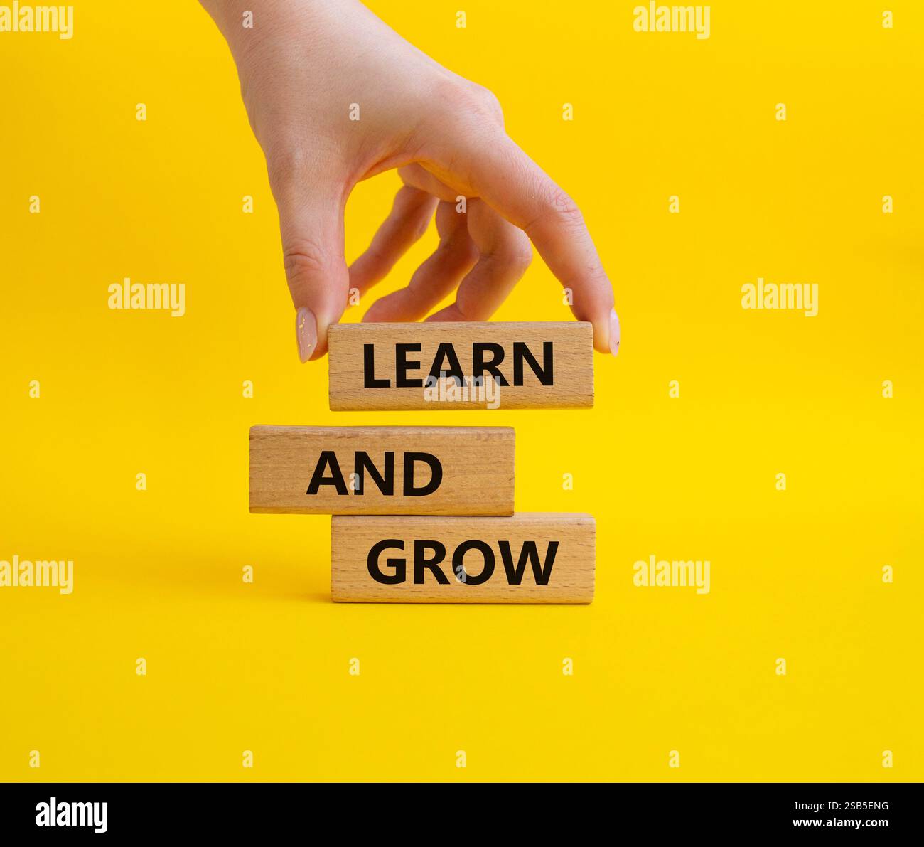 Learn and grow symbol. Concept words 'Learn and grow' on wooden blocks ...