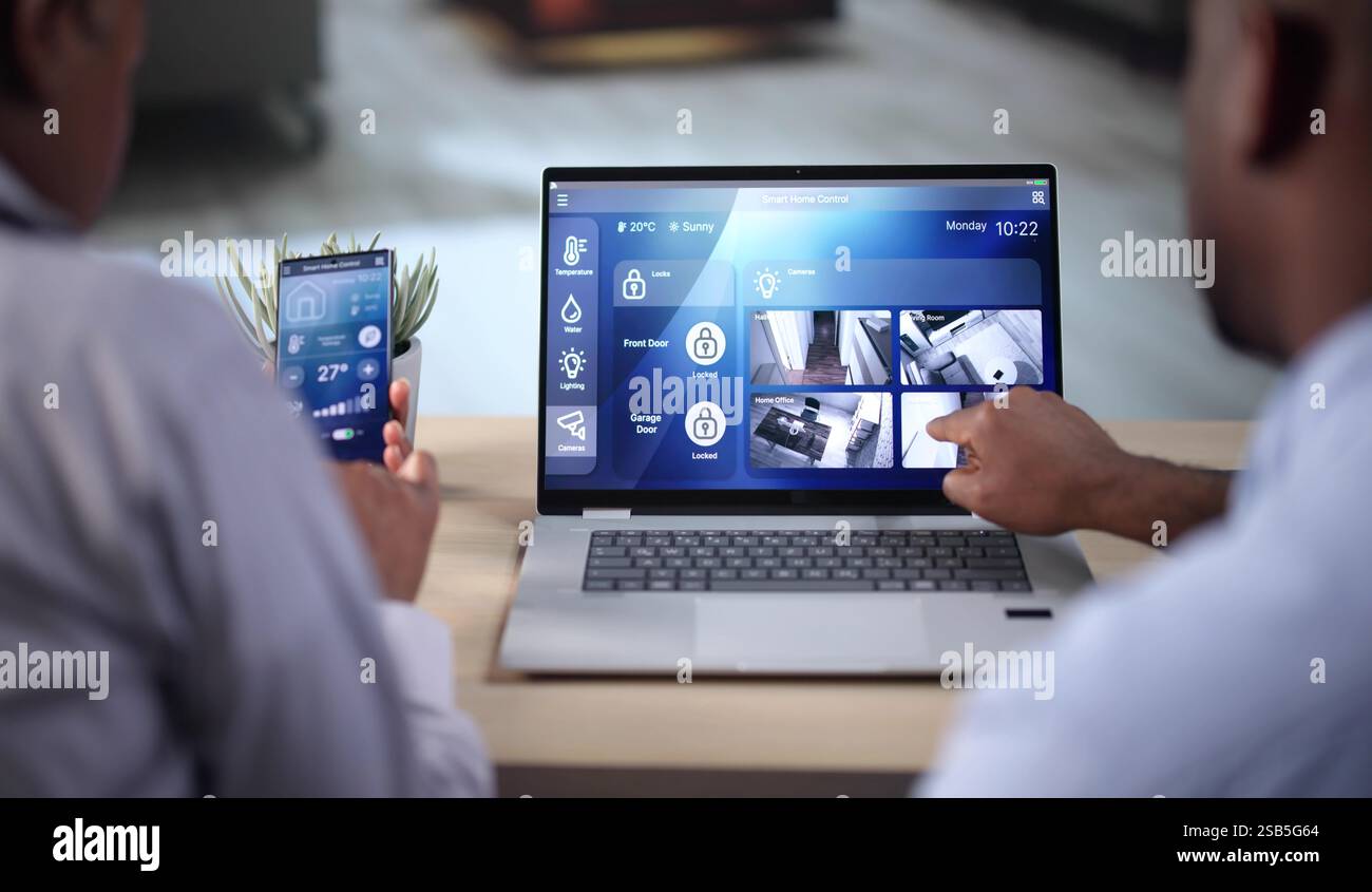 Smart Security System And CCTV Camera On Phone Stock Photo