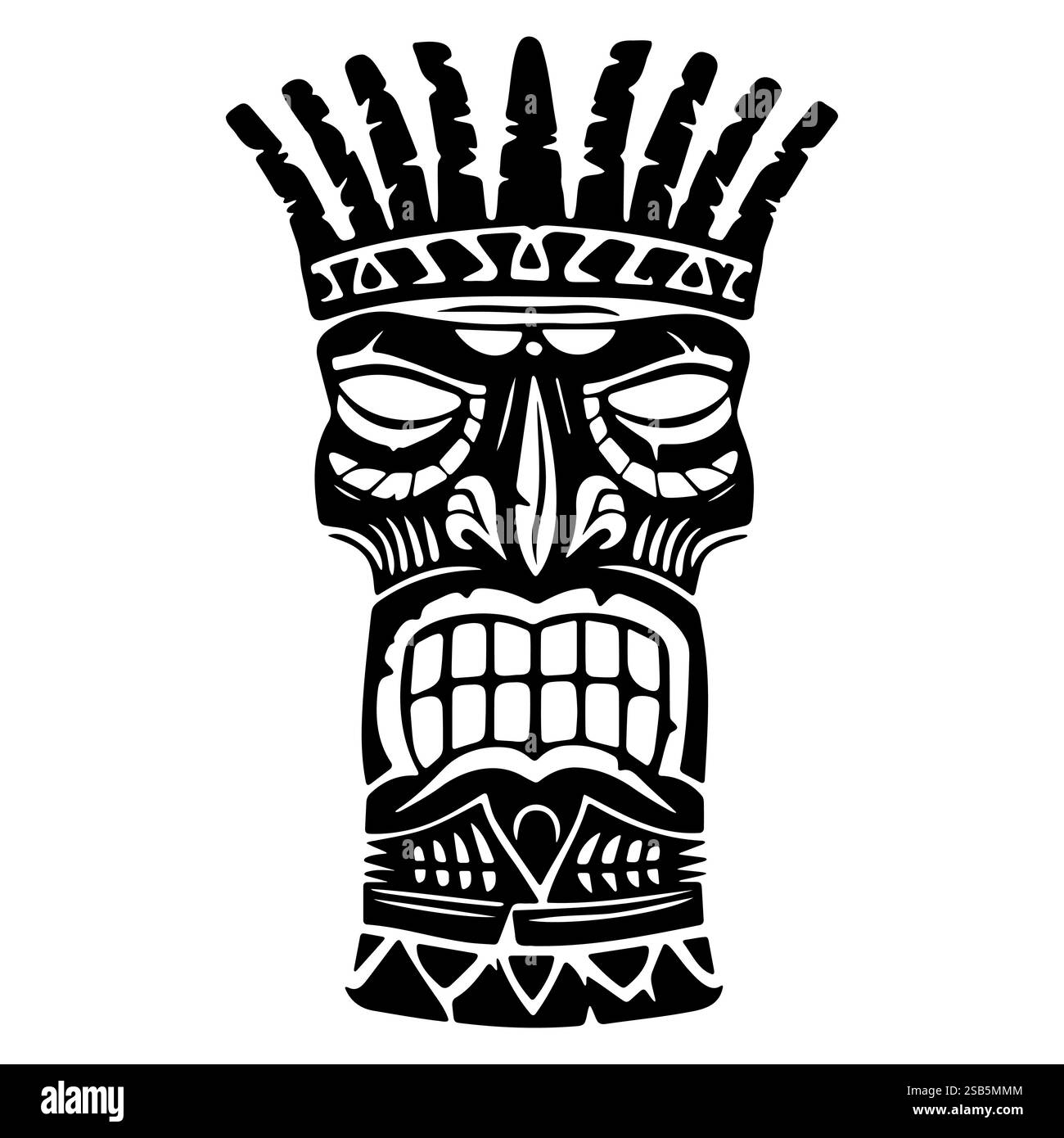 Carved totem with tribal designs showcasing bold features and intricate