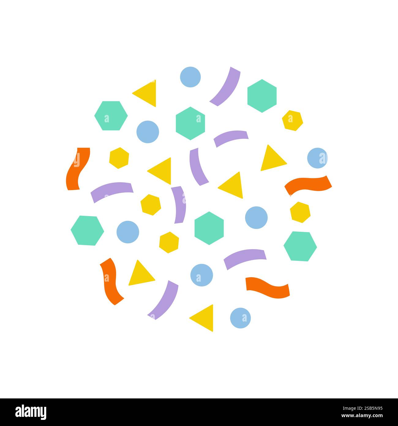 Various geometric shapes in bright colors create a lively pattern, adding a modern touch to any design. Stock Vector
