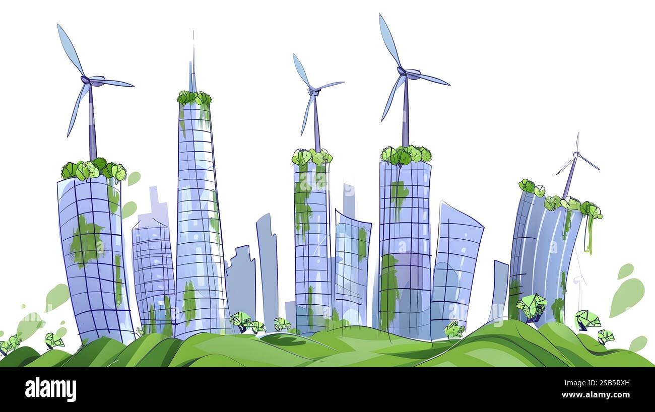View of A visionary depiction of a sustainable,eco-friendly urban landscape of ...