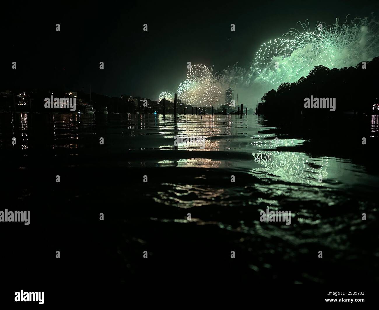 New Years fireworks above Sydney harbour bridge for 2025 January fireworks. - Smartphone Captured Stock Image