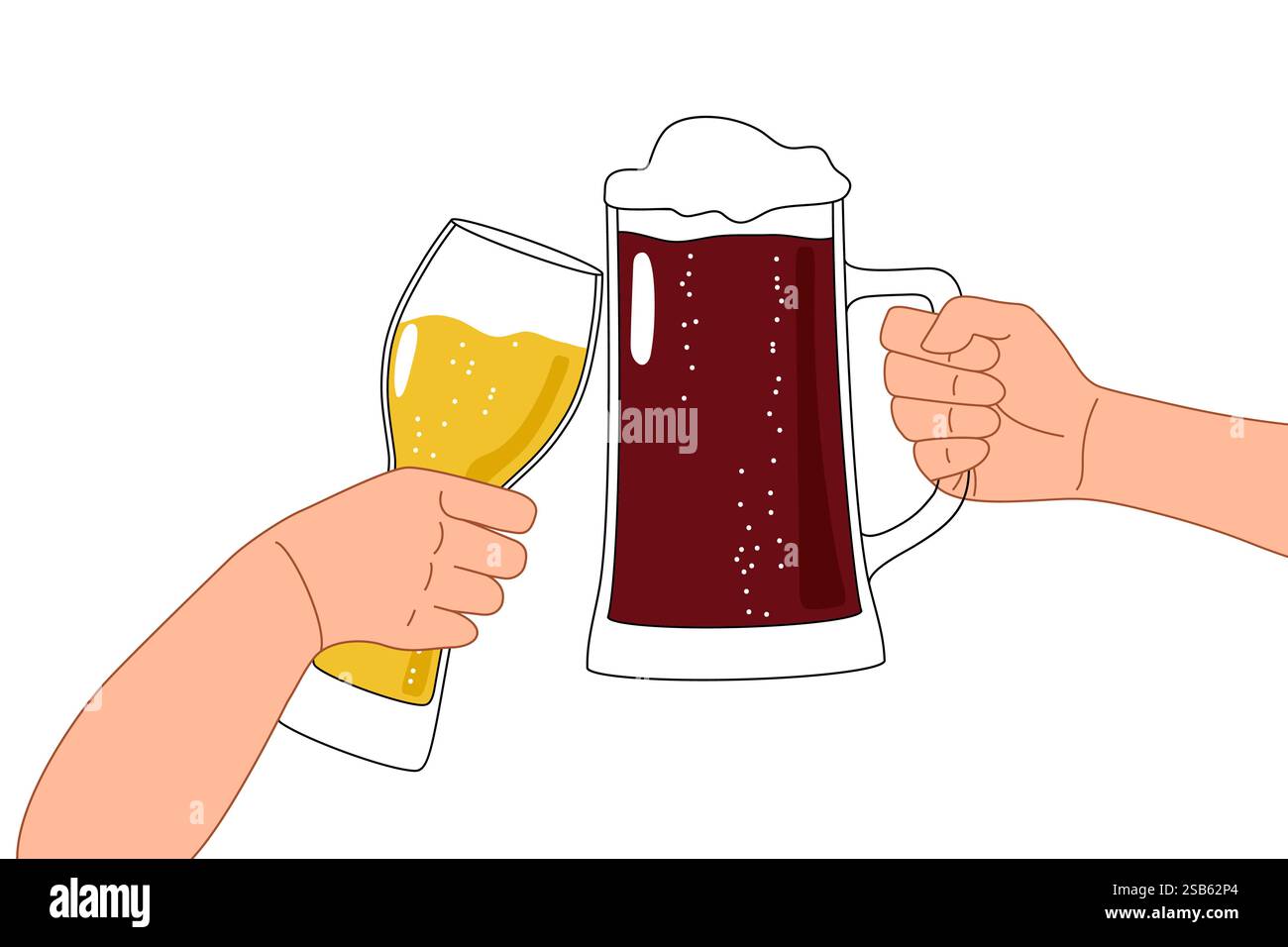 Beer hands cheers isolated on white background. Vector illustration Stock Vector
