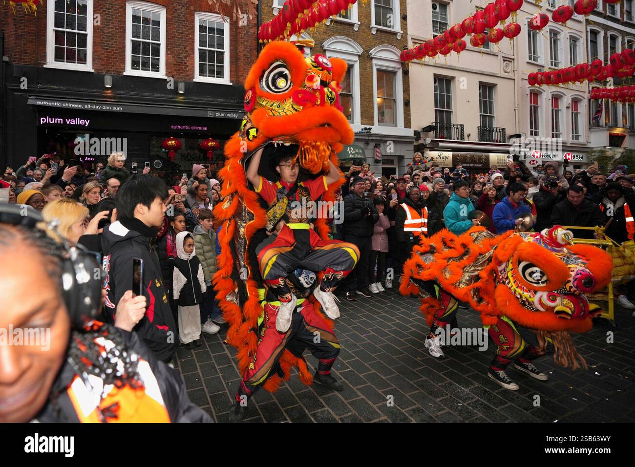 Lion dance are performed in China Town during a lunar new year festival