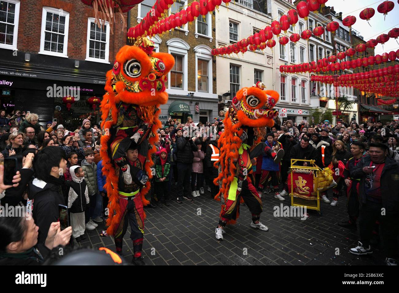 Lion dance are performed in China Town during a lunar new year festival