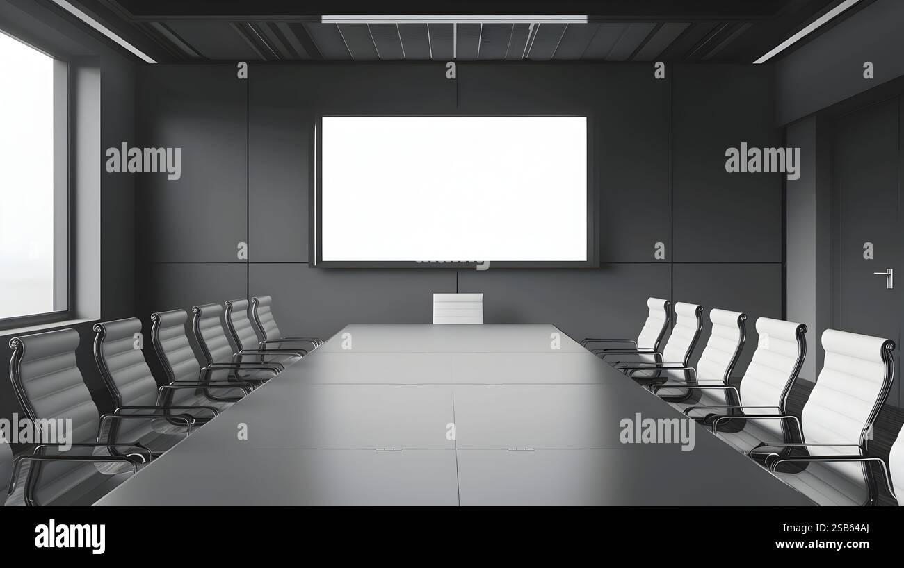 This contemporary conference room features a sleek,minimalist design ...