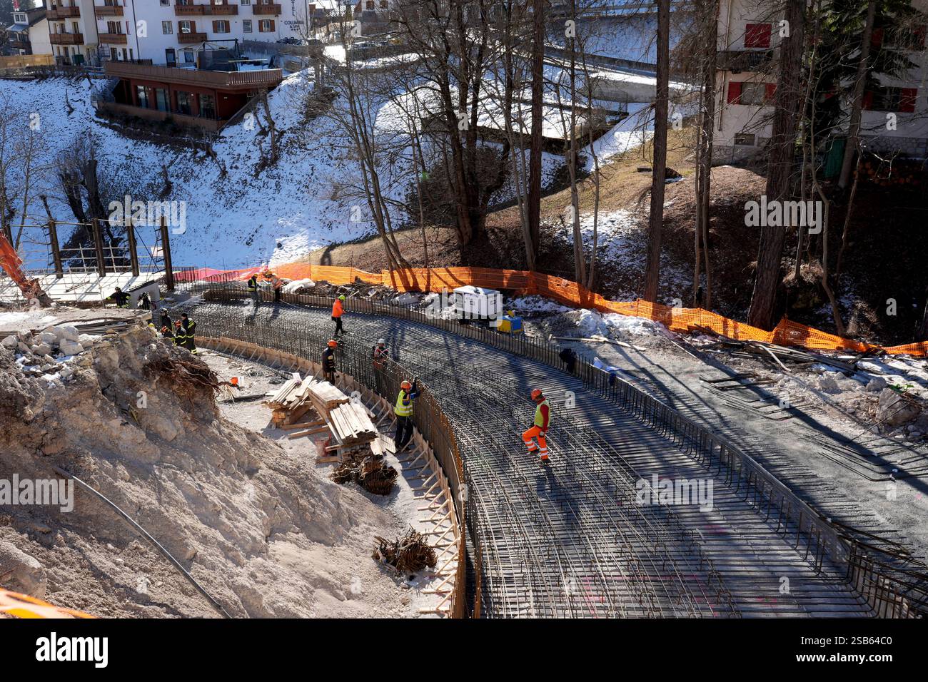 Construction work takes place at the Cortina Sliding Center, venue for