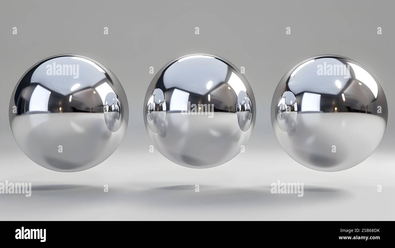 This image showcases three shiny,chrome-plated spherical objects ...