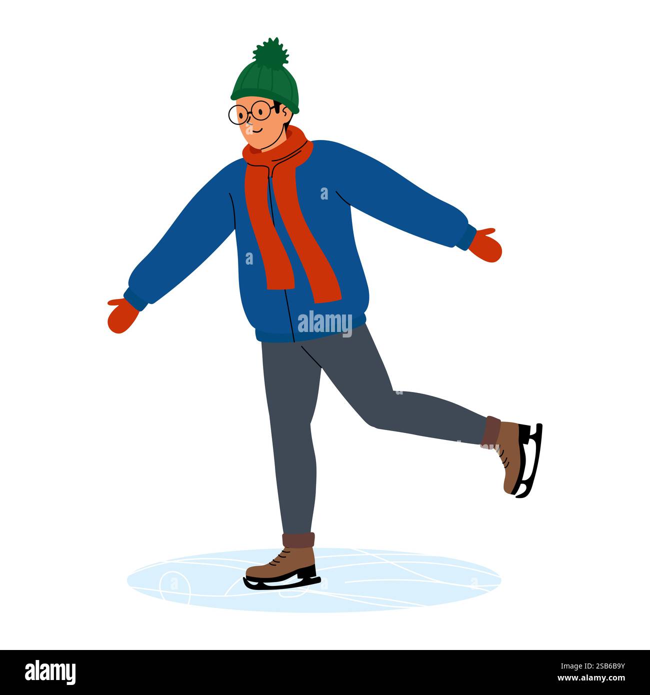 A man in an orange jacket and glasses carries a large Christmas tree, while a woman in a blue coat and hat walks beside him, smiling as they enjoy the Stock Vector