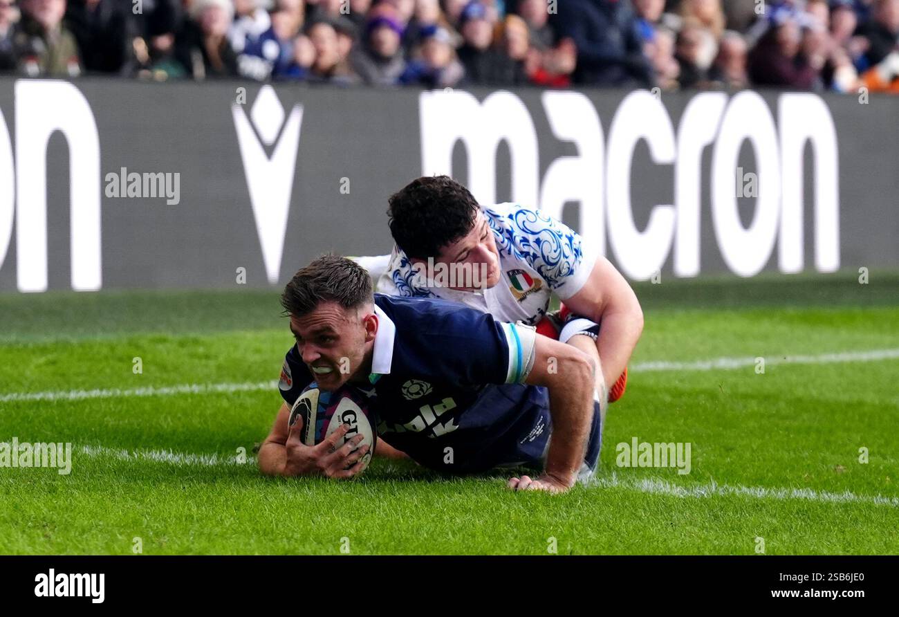 Try Example Picture Scotland's Ben White scoring a try during the Guinness Six Nations ...