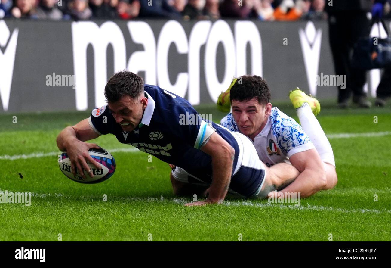 Scotland's Ben White scoring a try during the Guinness Six Nations