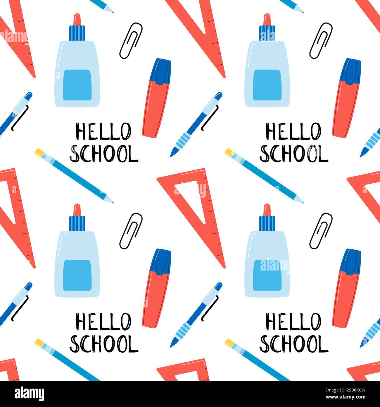 Seamless vector pattern with school theme elements. Book pencil pen, rulers. . Vector illustration Stock Vector