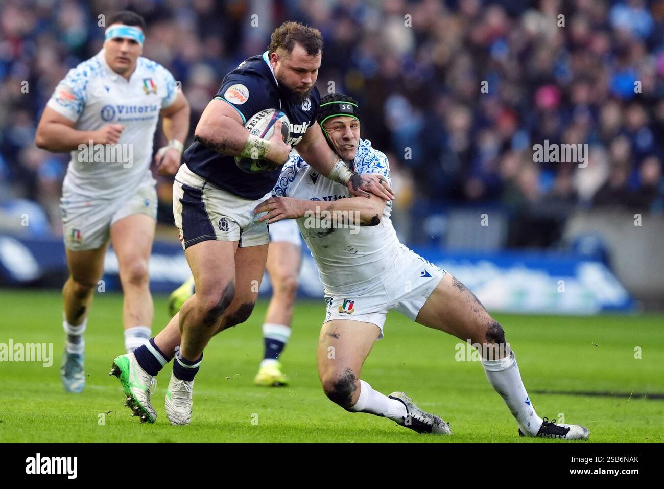 Scotland's Pierre Schoeman is tackled during the Guinness Six Nations