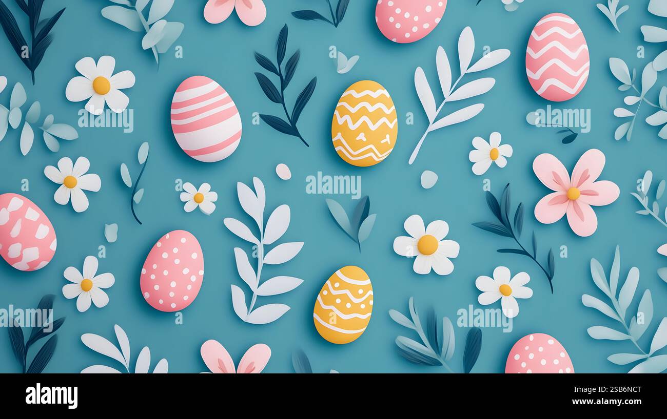 Elegant Abstract Floral Patterns with Colorful Easter Eggs and Cute ...