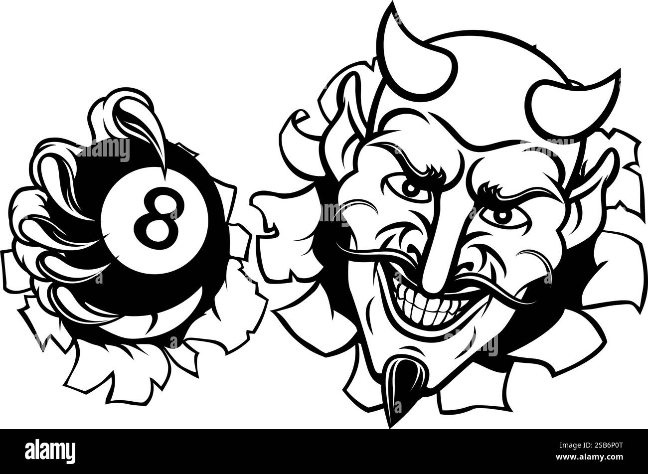 Devil Angry Pool 8 Ball Billiards Mascot Cartoon Stock Vector Image ...