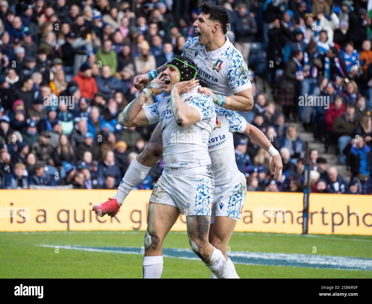 13. Juan Ignacio Brex celebrates scoring for Italy in the Scotland vs