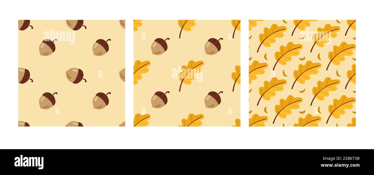 Set of autumn seamless patterns with leaves, berries, flowers. Vector ...
