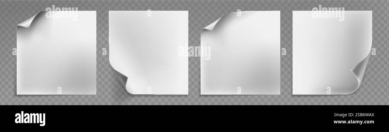 Paper sheets with curled corner folds set - blank white square pages ...