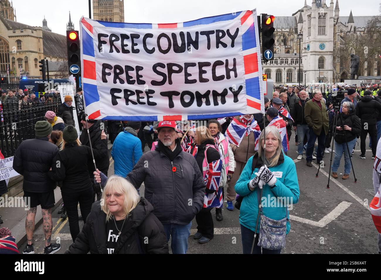 Tommy Robinson supporters during a protest in central London. Robinson ...