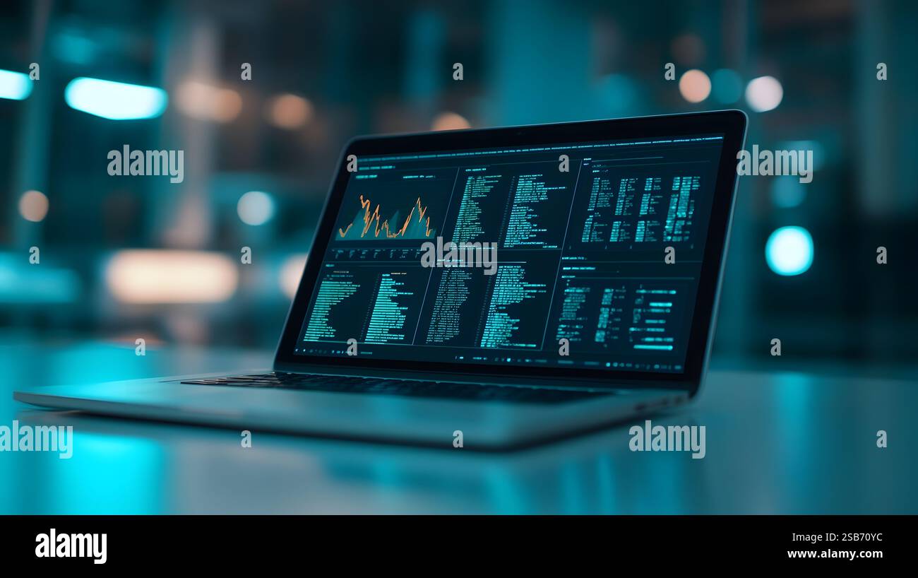 Augmented Reality Business Analytics Displayed on Laptop Screen in a ...