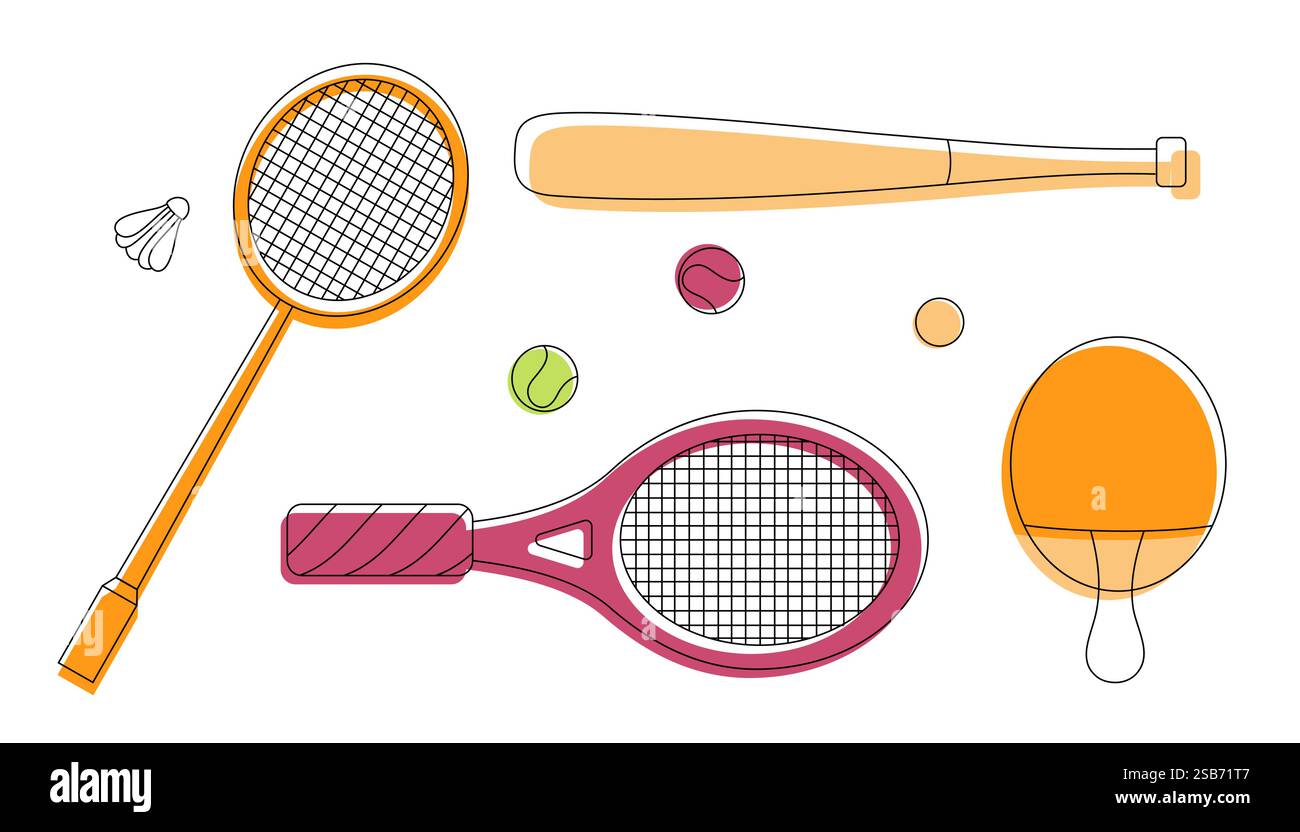 Tennis racket and ball ,equipments for badminton game sport . Vector ...