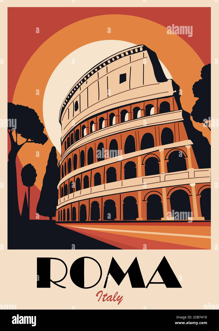 Rome Italy Travel Destination Poster Retro Style Stock Vector Image