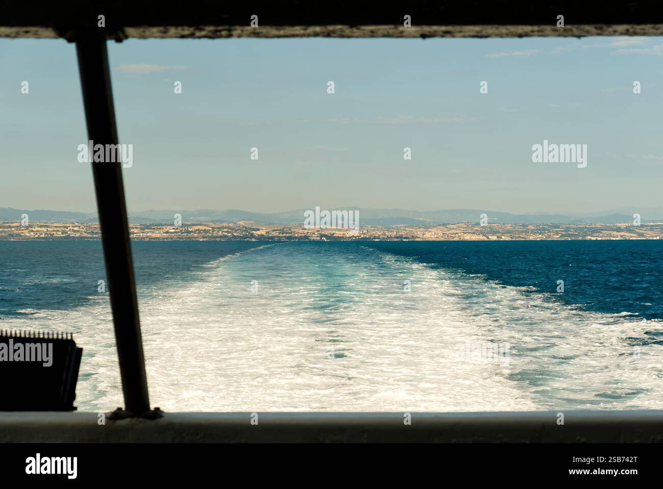 Trail on water surface behind of fast moving motor boat Stock Photo - Alamy