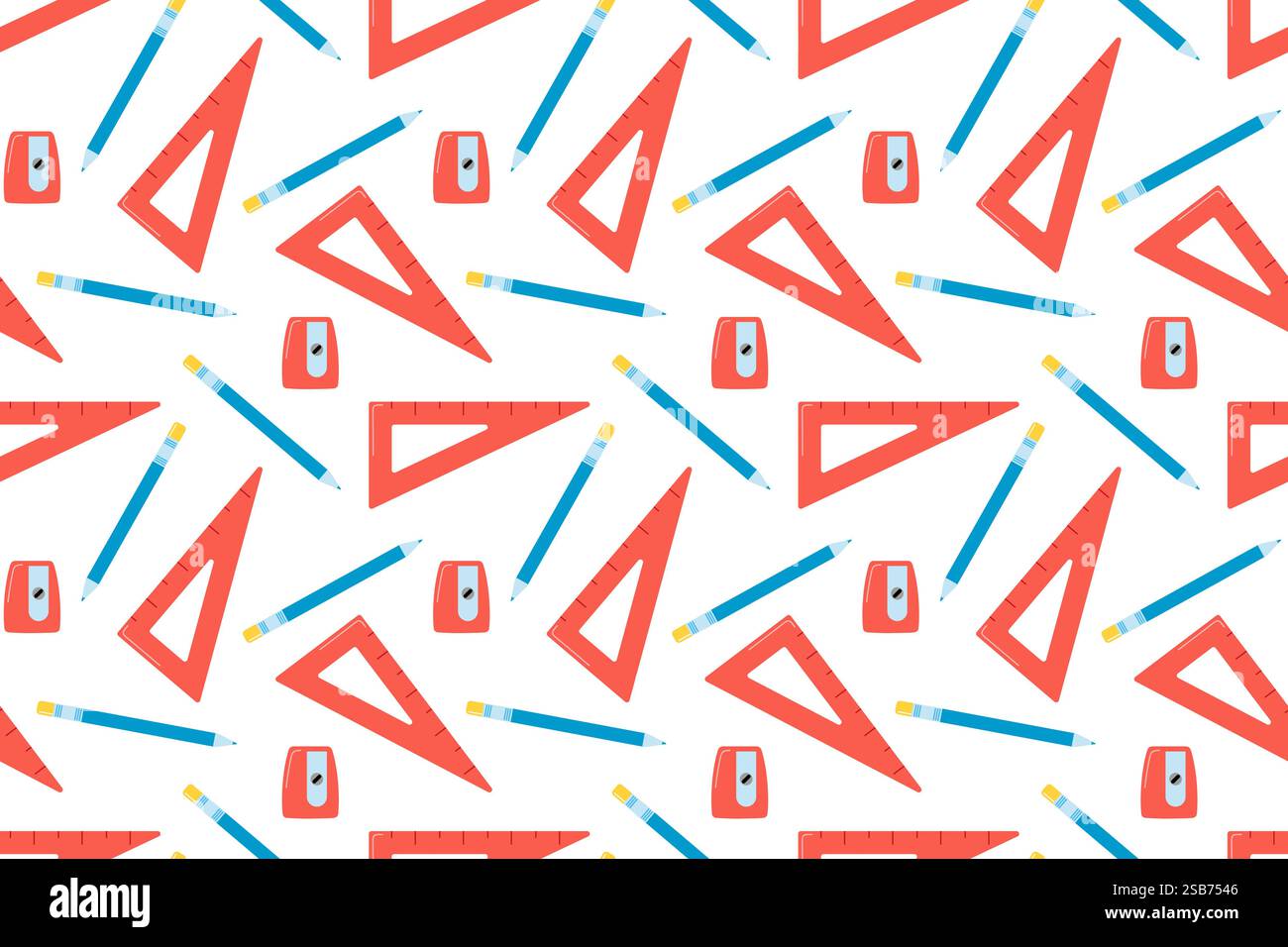 Graphic vector seamless pattern with school kit accessories: triangles, angle protractors and rulers. Endless texture. Vector illustration Stock Vector
