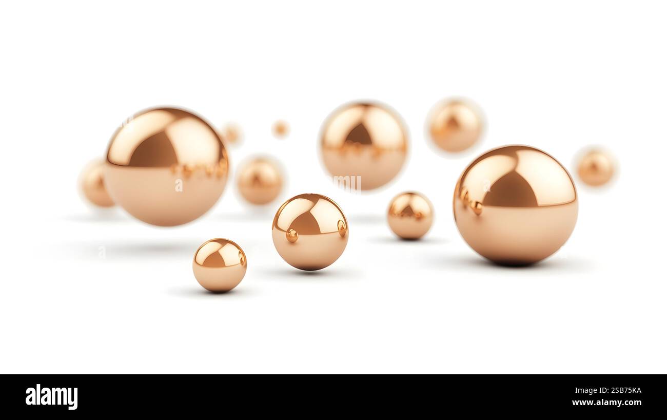 A digital render of abstract,reflective metallic spheres of various ...