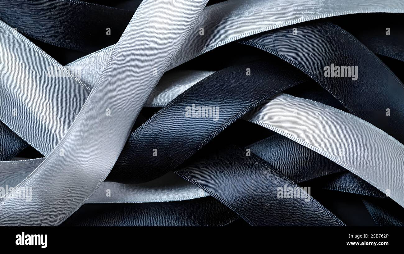 Metal Ribbon Pattern Glossy metallic ribbons in silver and black colors,forming abstract ...