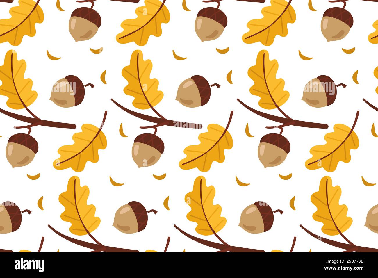 A seamless pattern featuring acorns and oak leaves on a white ...