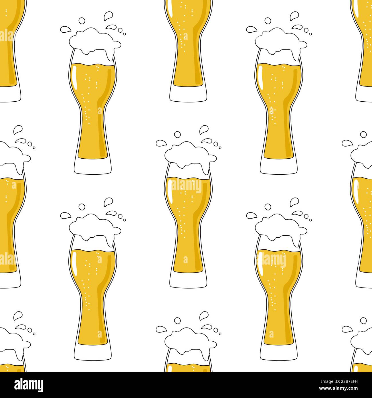 Beer mugs and bottles vector seamless pattern on a white background ...