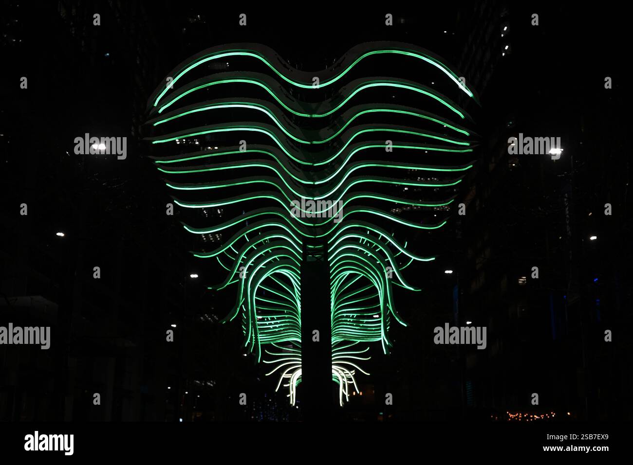 Bird Passing By installation by Luminariste with Benjamin Nesme & Marc Sicard at the Canary Wharf Winter Lights festival in London UK Stock Photo