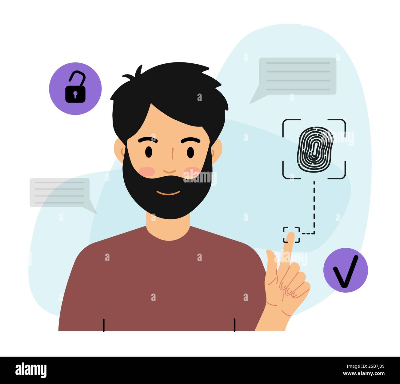 A man with a beard is using a fingerprint scanner to unlock a device ...