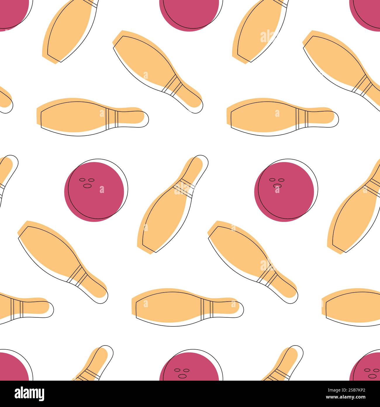 Bowling game flat icon,eps10 seamless pattern background Stock Vector