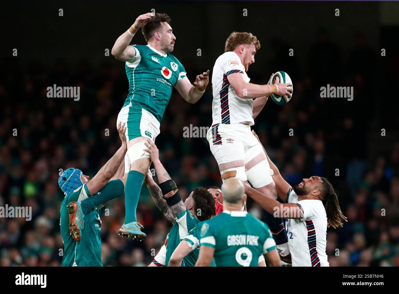 England's Ollie Chessum wins a line out during the Six Nations rugby